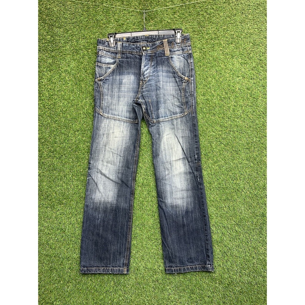 Berhska Jeans Mens 33x34 Skater Y2K Dark Wash Grunge Punk JNCO Whisker Fade 90s